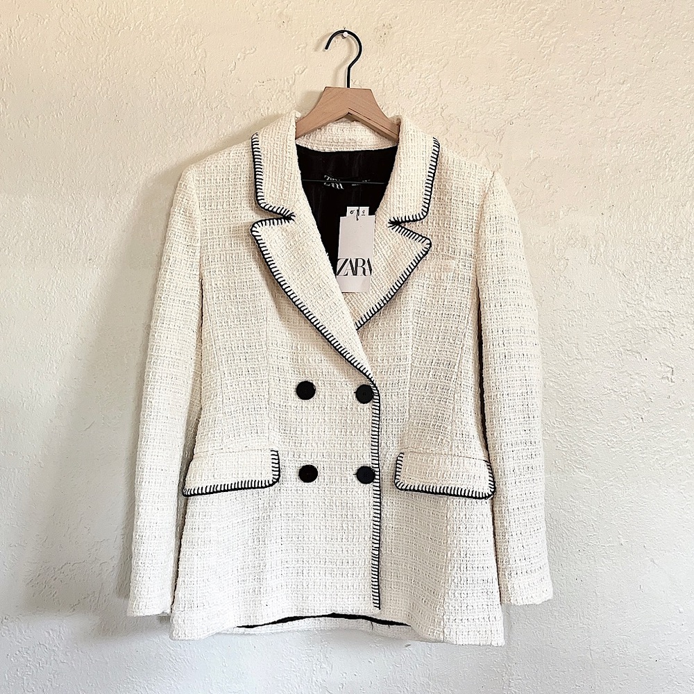 Zara Topstitched Double Breasted